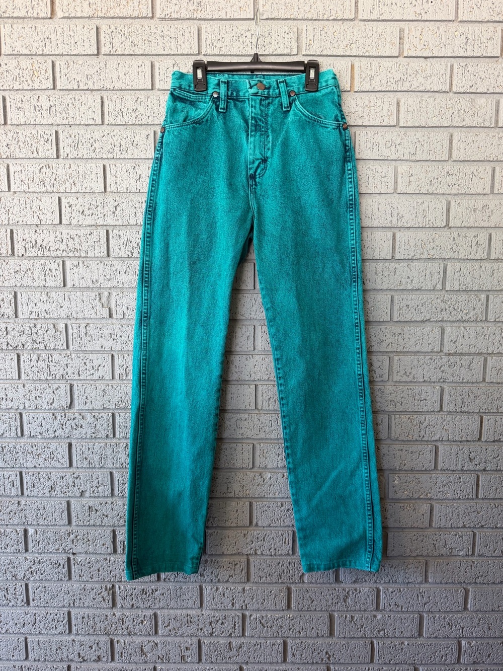 VTG 90s Wrangler Wedgie High Rise Cowgirl Jeans 14MWZ Teal Green Acid Wash 5x32 - Picture 2 of 8